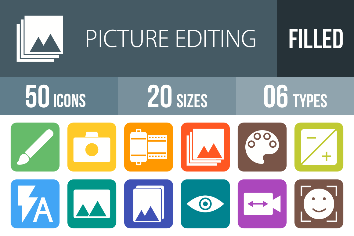 50 Picture Editing Flat Round Corner Icons - Overview - IconBunny