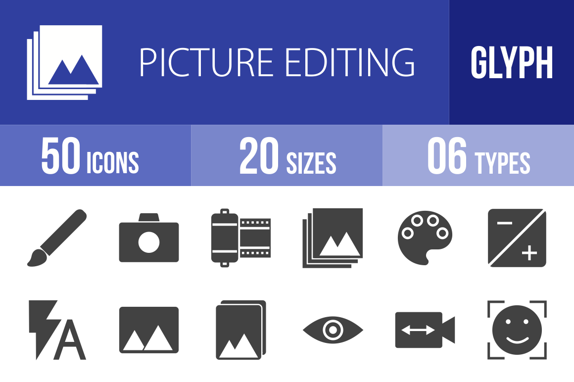 50 Picture Editing Glyph Icons - Overview - IconBunny