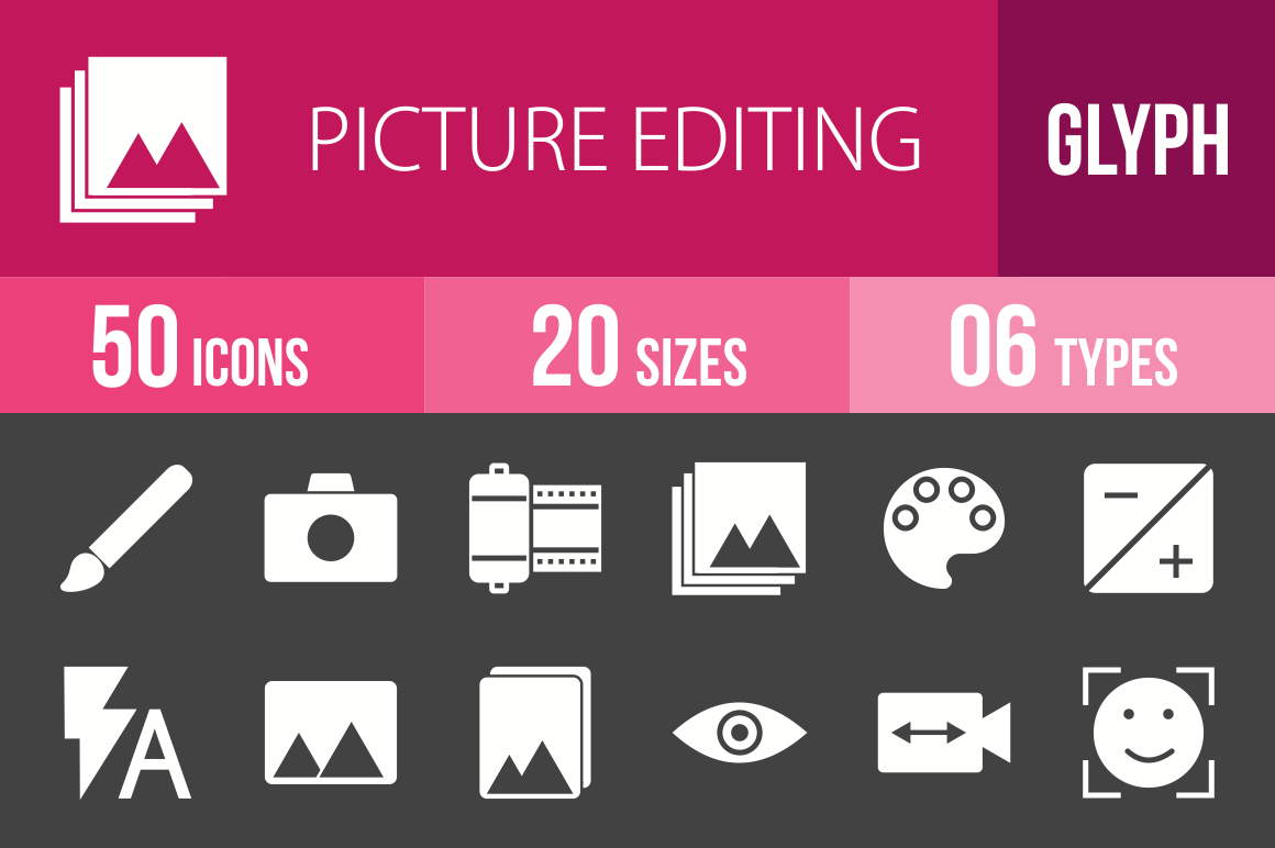 50 Picture Editing Glyph Inverted Icons - Overview - IconBunny
