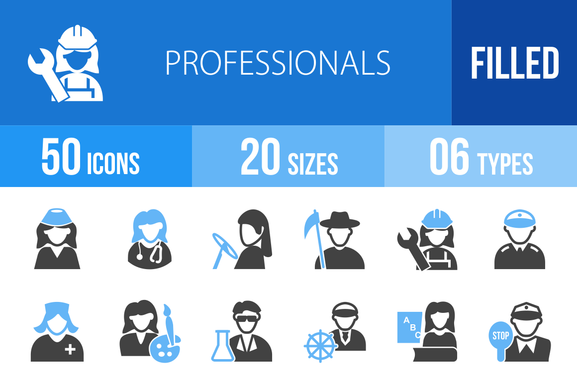 50 Professionals Blue & Black Icons - Overview - IconBunny