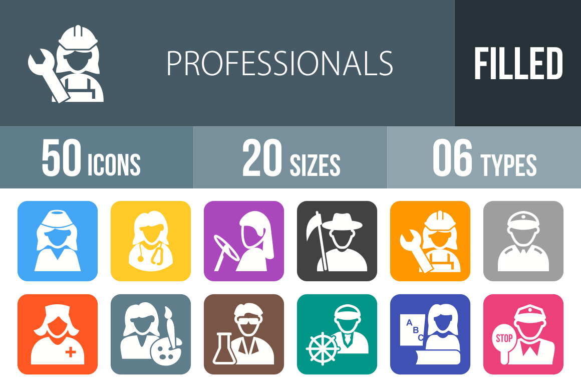 50 Professionals Flat Round Corner Icons - Overview - IconBunny