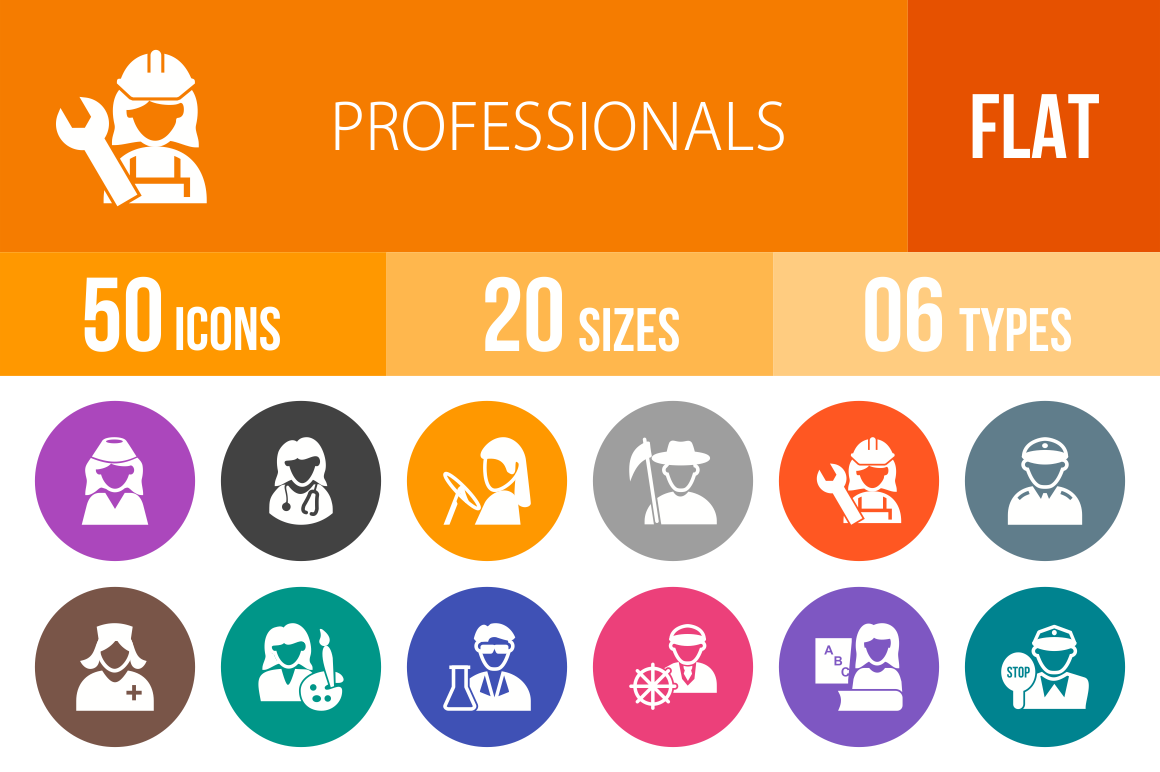 50 Professionals Flat Round Icons - Overview - IconBunny