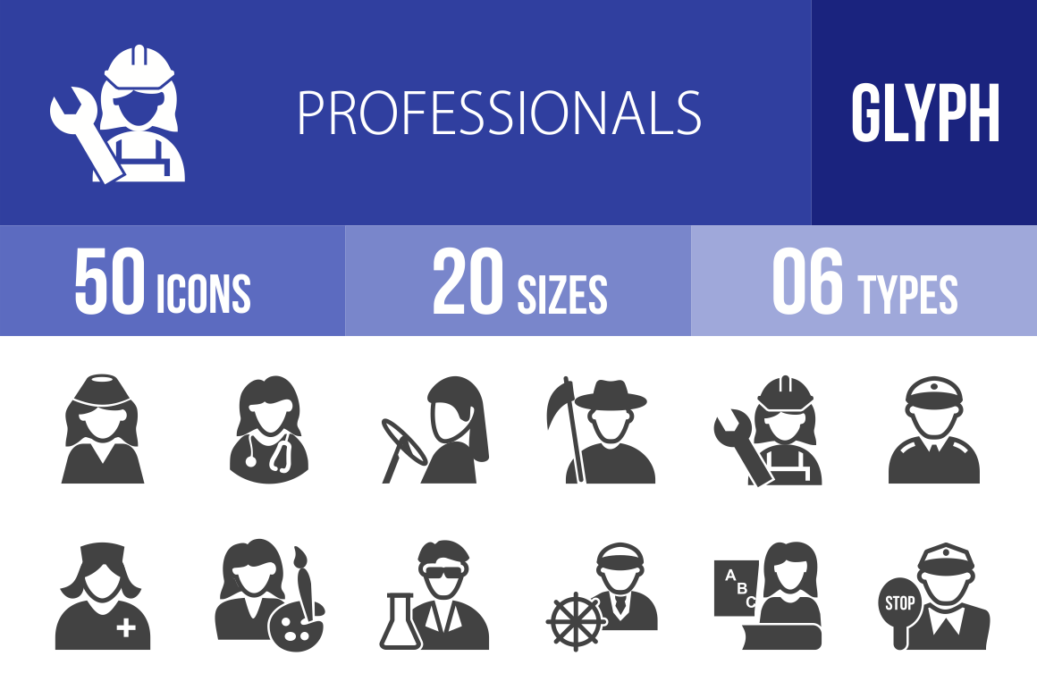 50 Professionals Glyph Icons - Overview - IconBunny