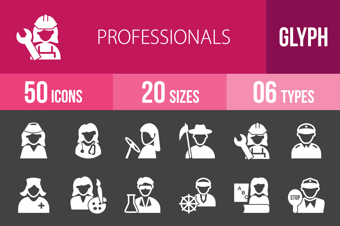 50 Professionals Glyph Inverted Icons - Overview - IconBunny