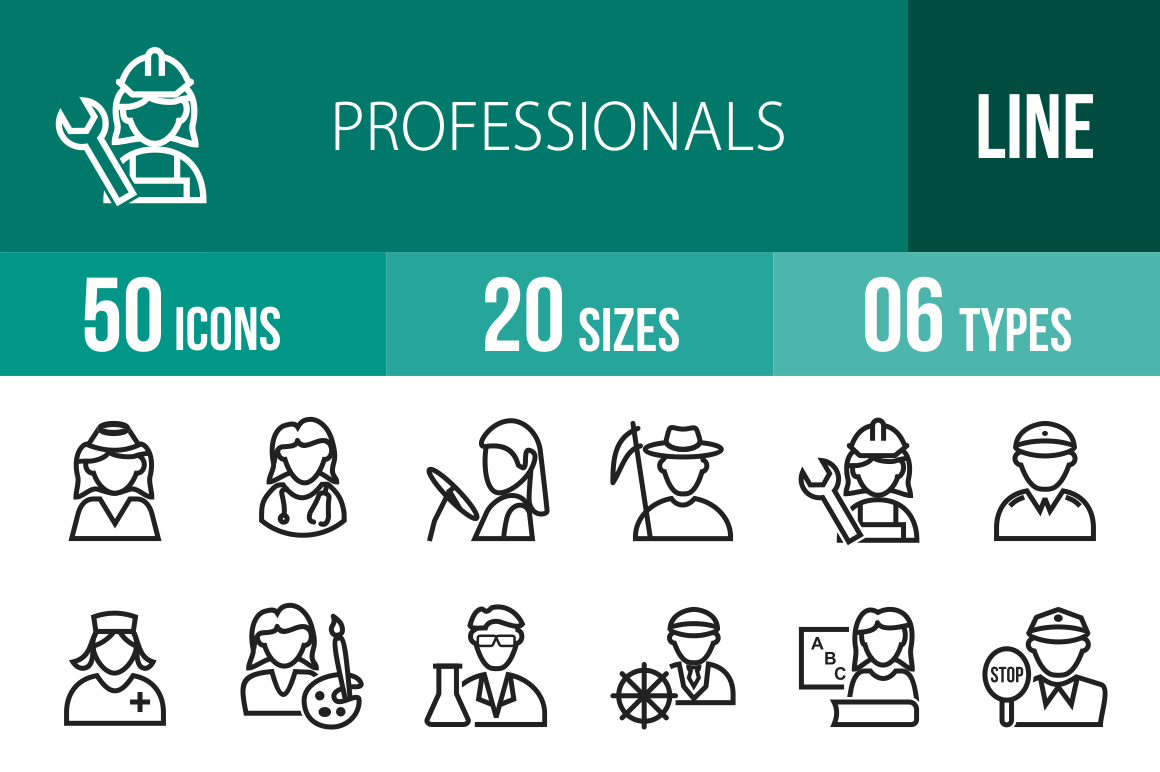 50 Professionals Line Icons - Overview - IconBunny