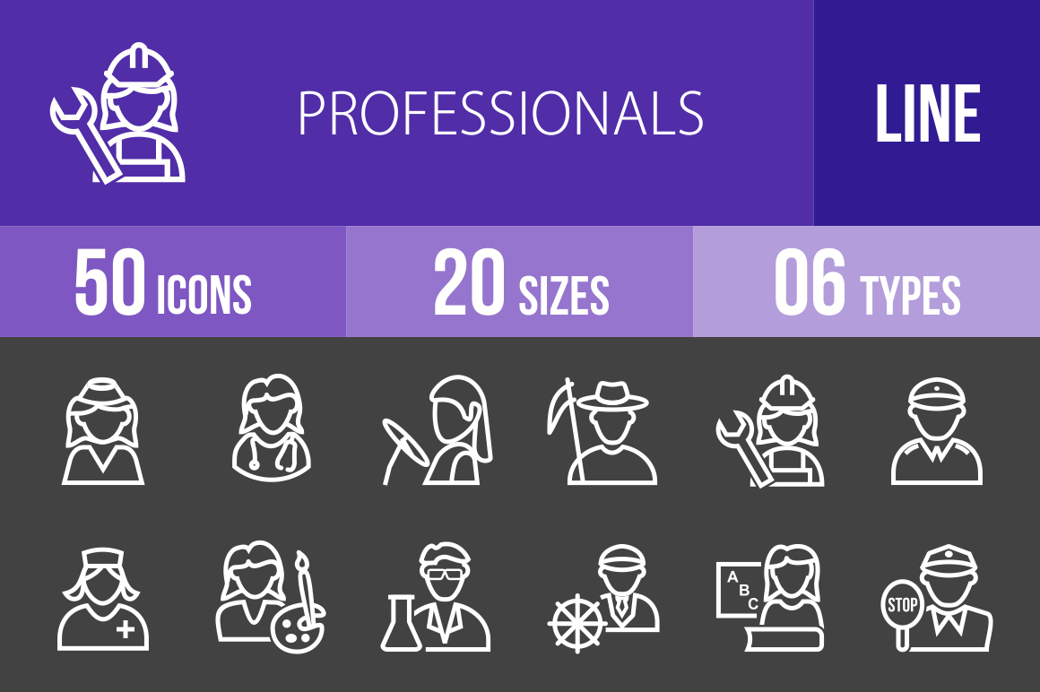 50 Professionals Line Inverted Icons - Overview - IconBunny