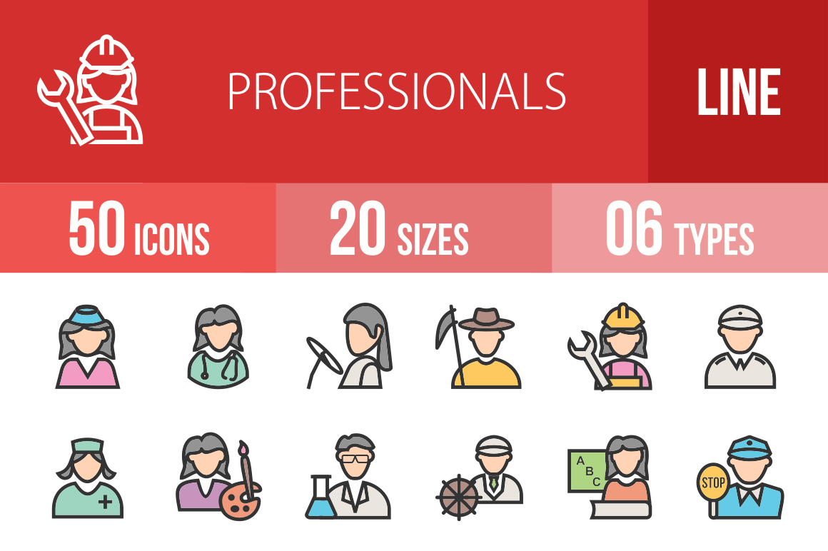 50 Professionals Line Multicolor Filled Icons - Overview - IconBunny