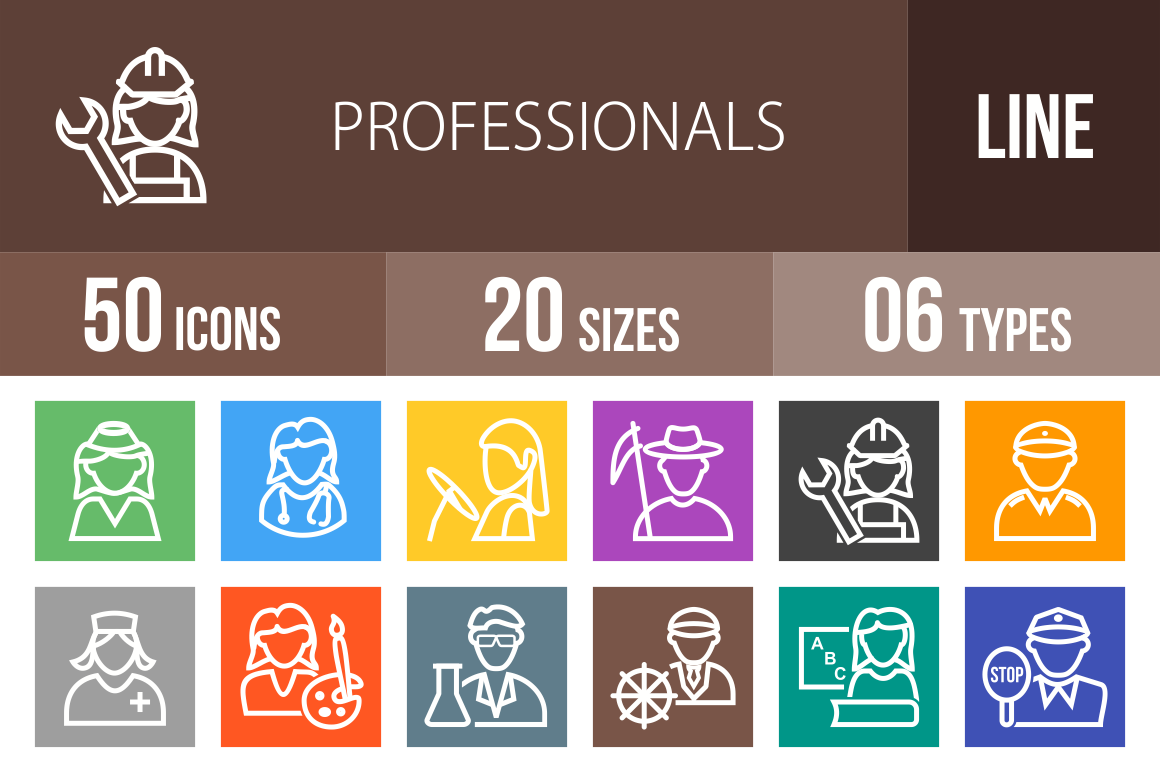 50 Professionals Line Multicolor B/G Icons - Overview - IconBunny