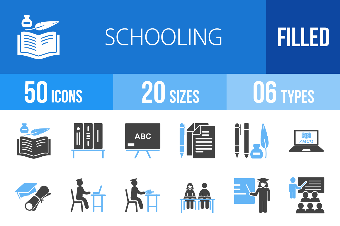 50 Schooling Blue Black Icons - Overview - IconBunny