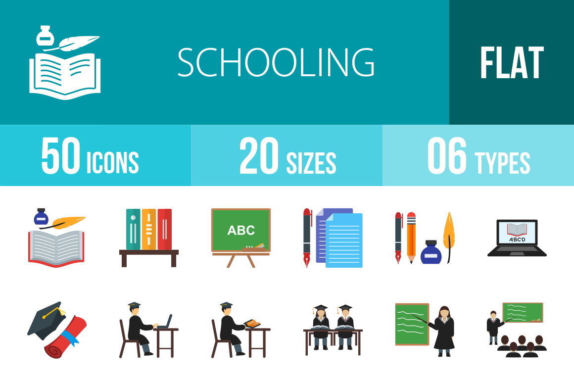 50 Schooling Flat Multicolor Icons - Overview - IconBunny