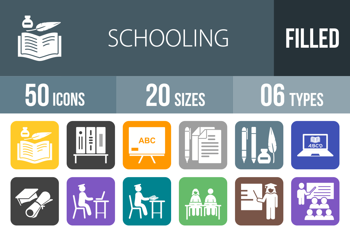 50 Schooling Flat Round Corner Icons - Overview - IconBunny