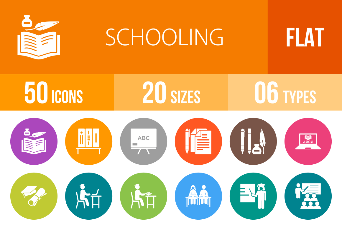 50 Schooling Flat Round Icons - Overview - IconBunny