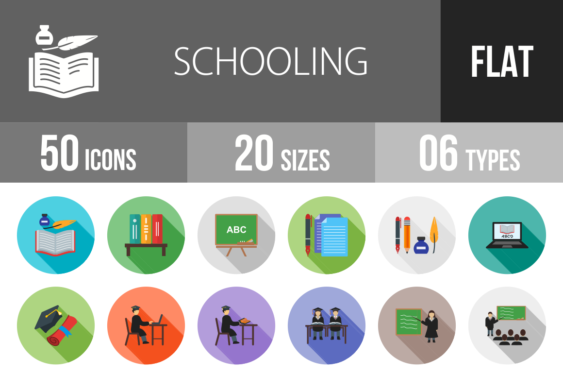 50 Schooling Flat Shadowed Icons - Overview - IconBunny
