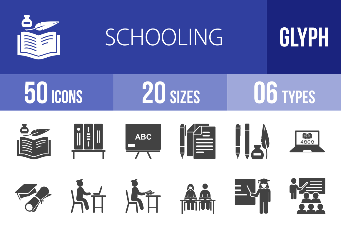 50 Schooling Glyph Icons - Overview - IconBunny