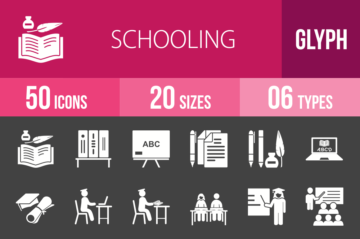 50 Schooling Glyph Inverted Icons - Overview - IconBunny