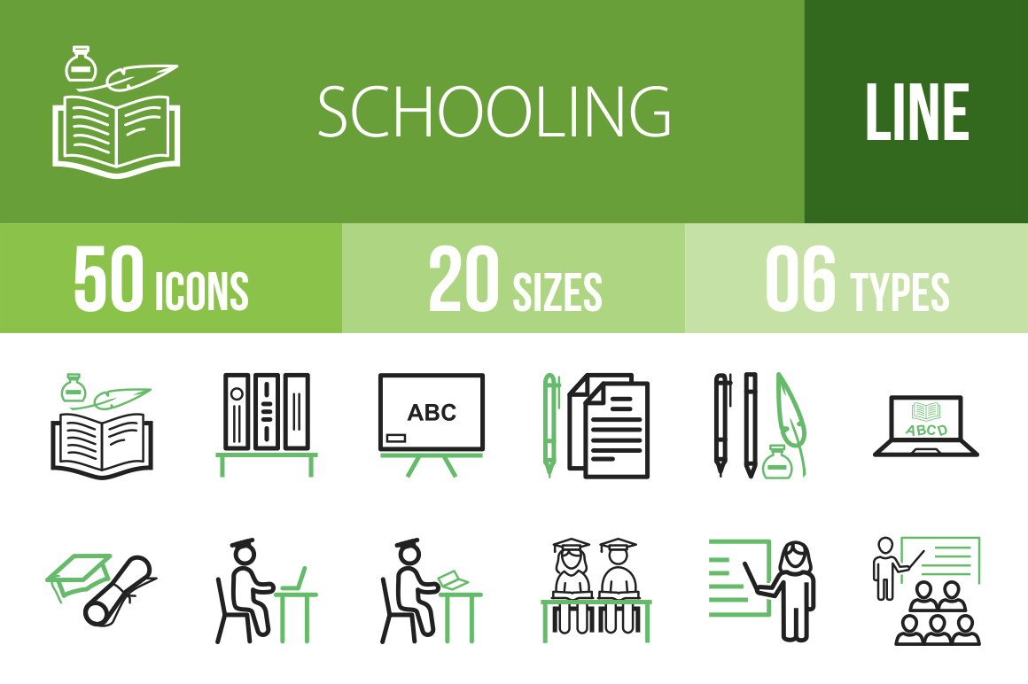 50 Schooling Line Green Black Icons - Overview - IconBunny