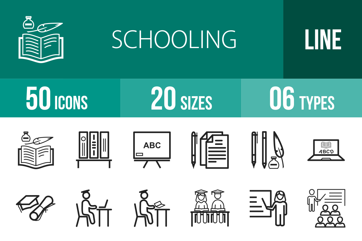 50 Schooling Line Icons - Overview - IconBunny