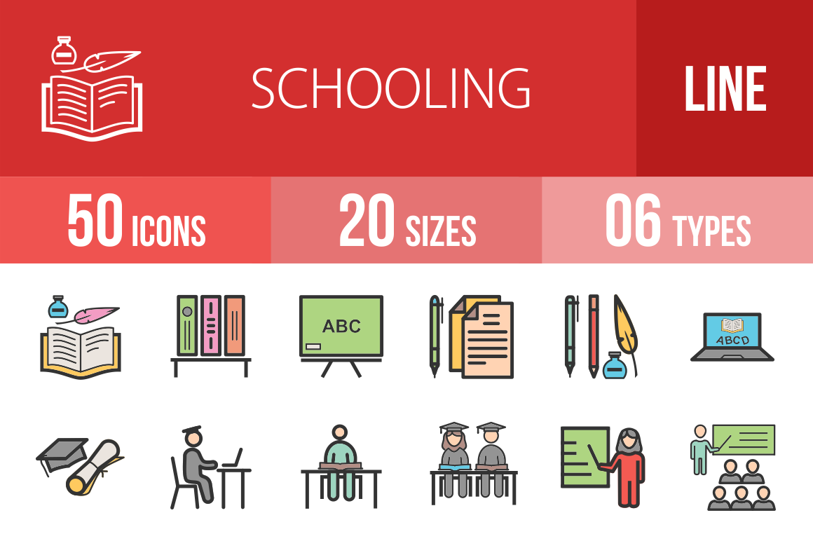 50 Schooling Line Multicolor Filled Icons - Overview - IconBunny