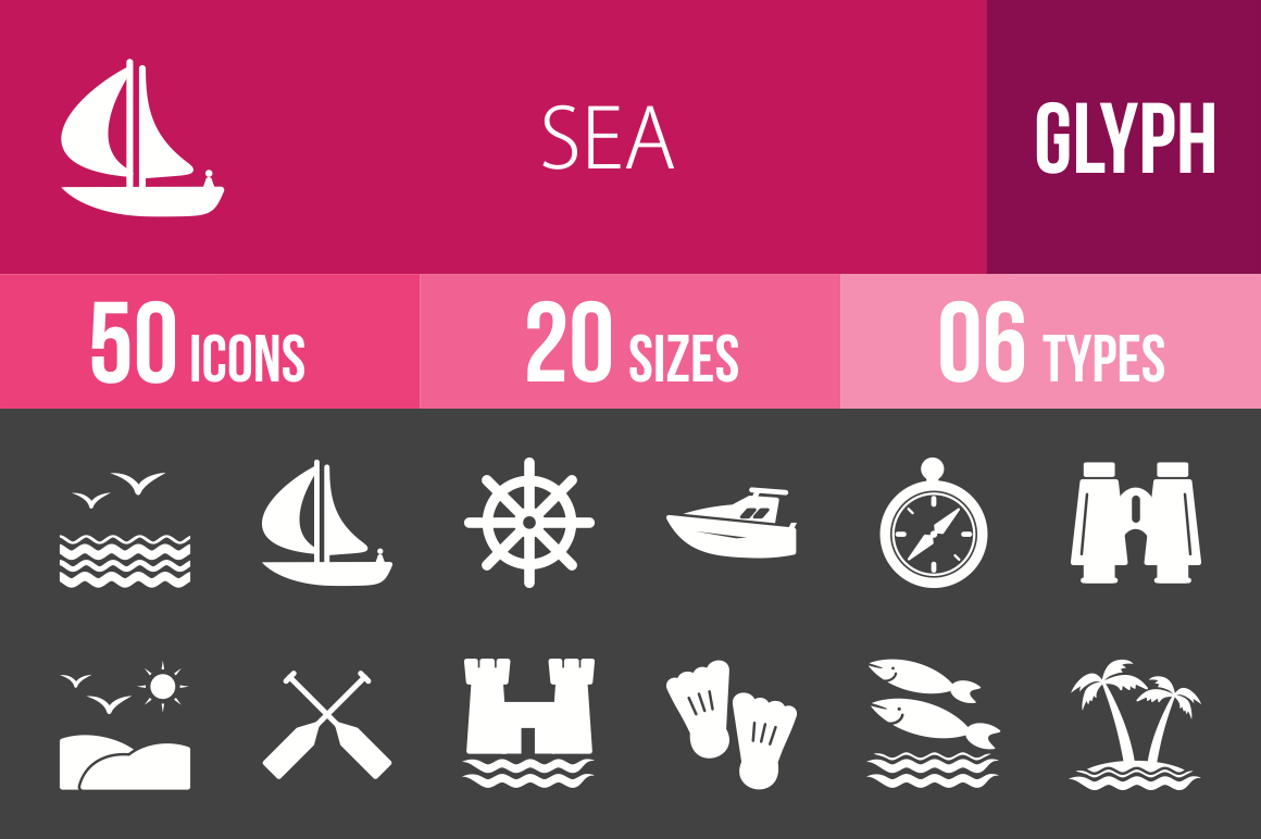 50 Sea Glyph Inverted Icons - Overview - IconBunny