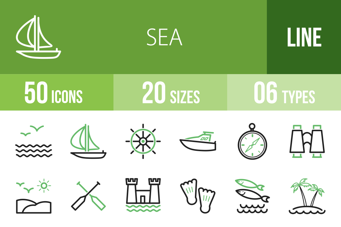 50 Sea Line Green Black Icons - Overview - IconBunny
