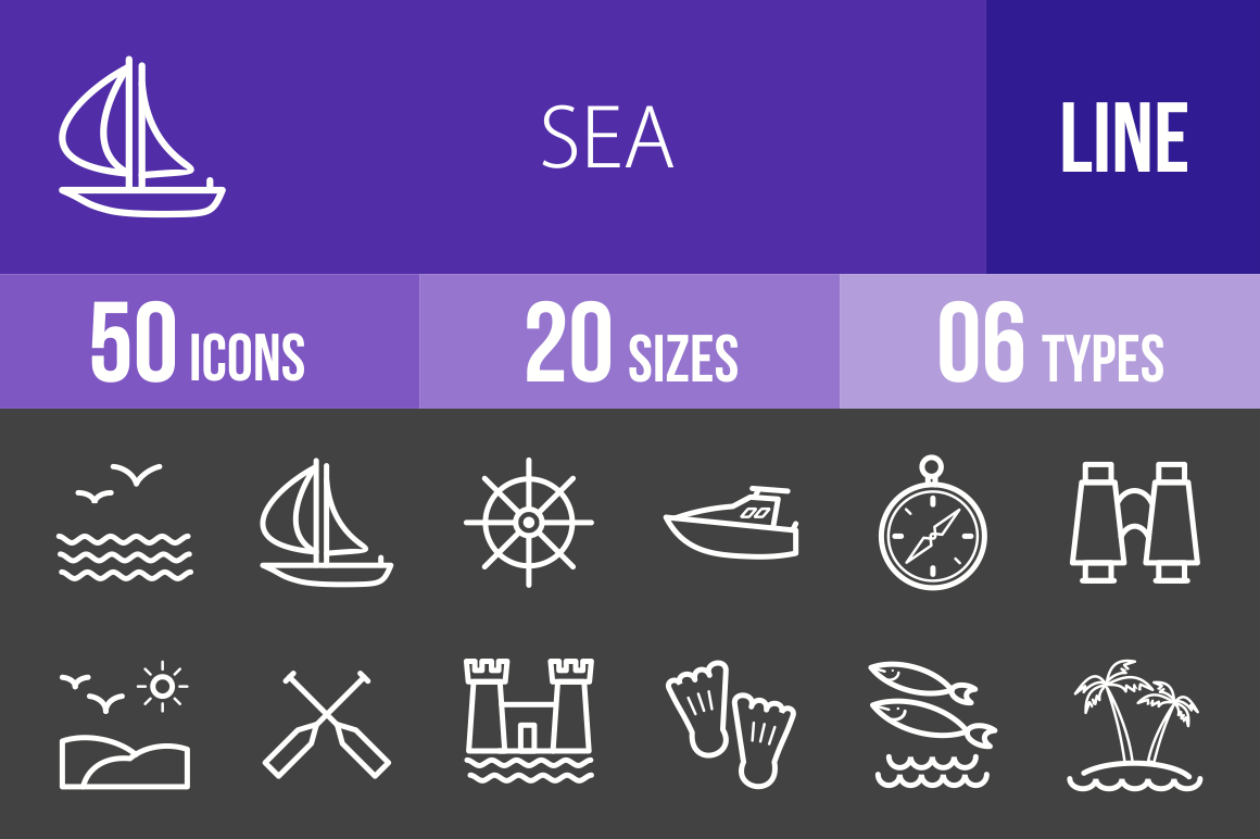 50 Sea Line Inverted Icons - Overview - IconBunny