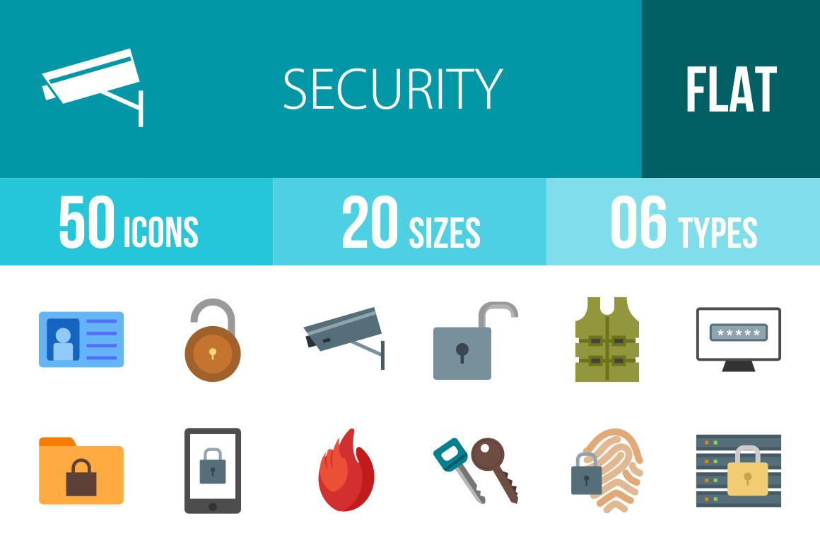 50 Security Flat Multicolor Icons - Overview - IconBunny