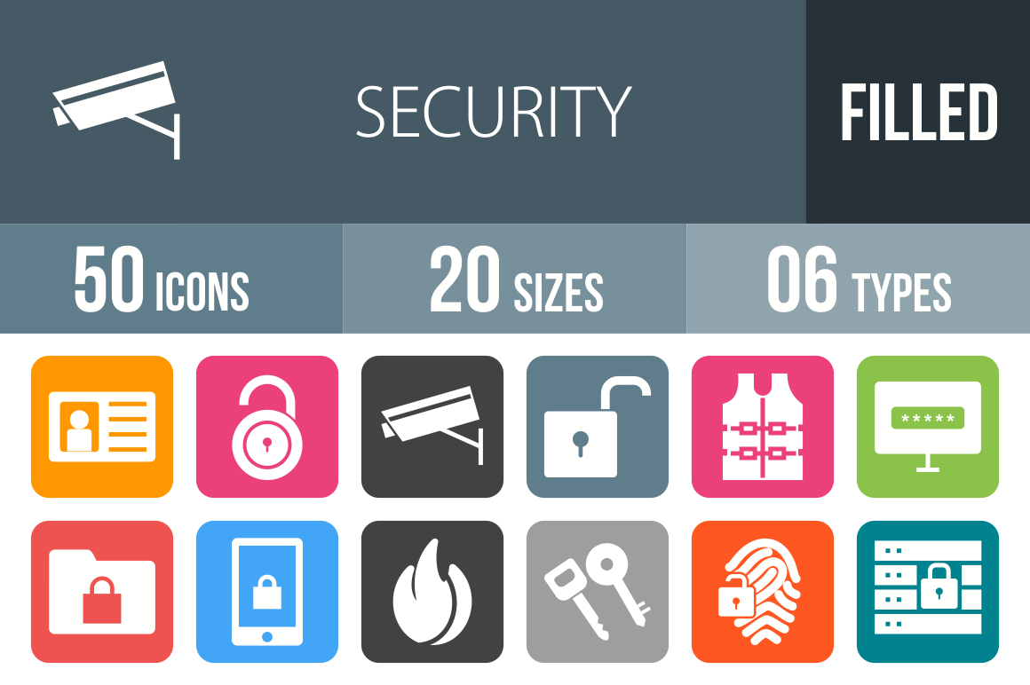 50 Security Flat Round Corner Icons - Overview - IconBunny