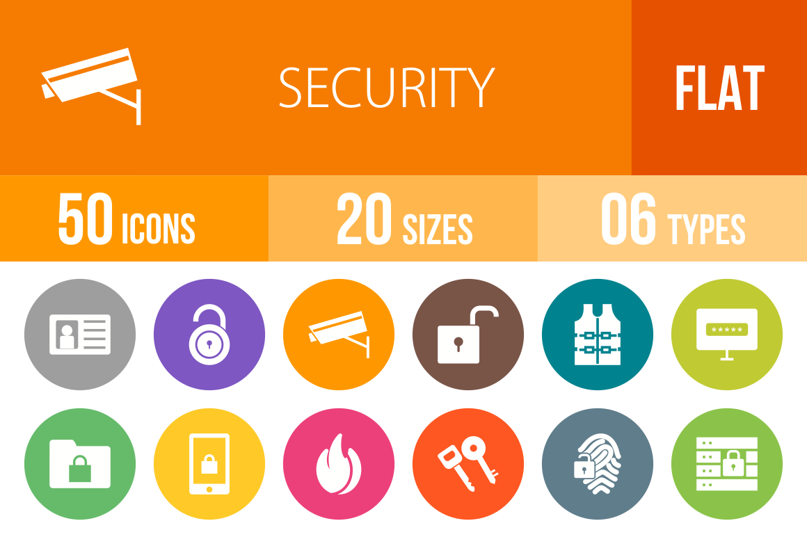 50 Security Flat Round Icons - Overview - IconBunny