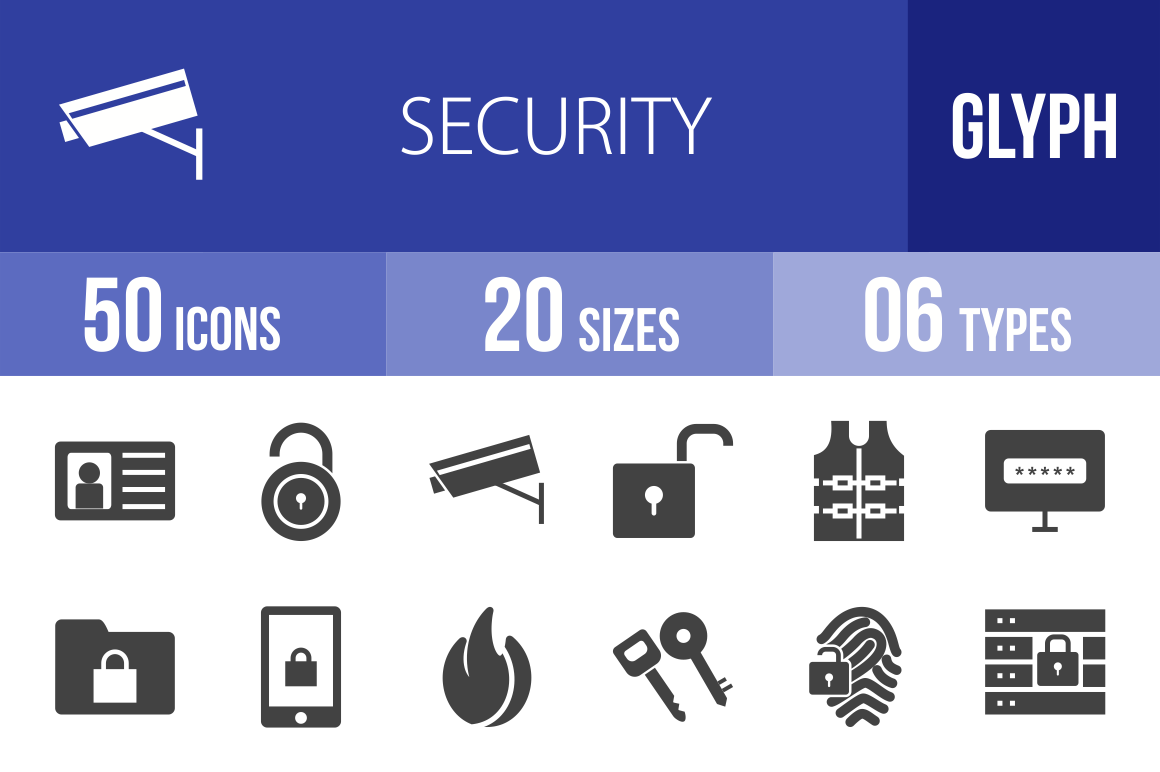 50 Security Glyph Icons - Overview - IconBunny