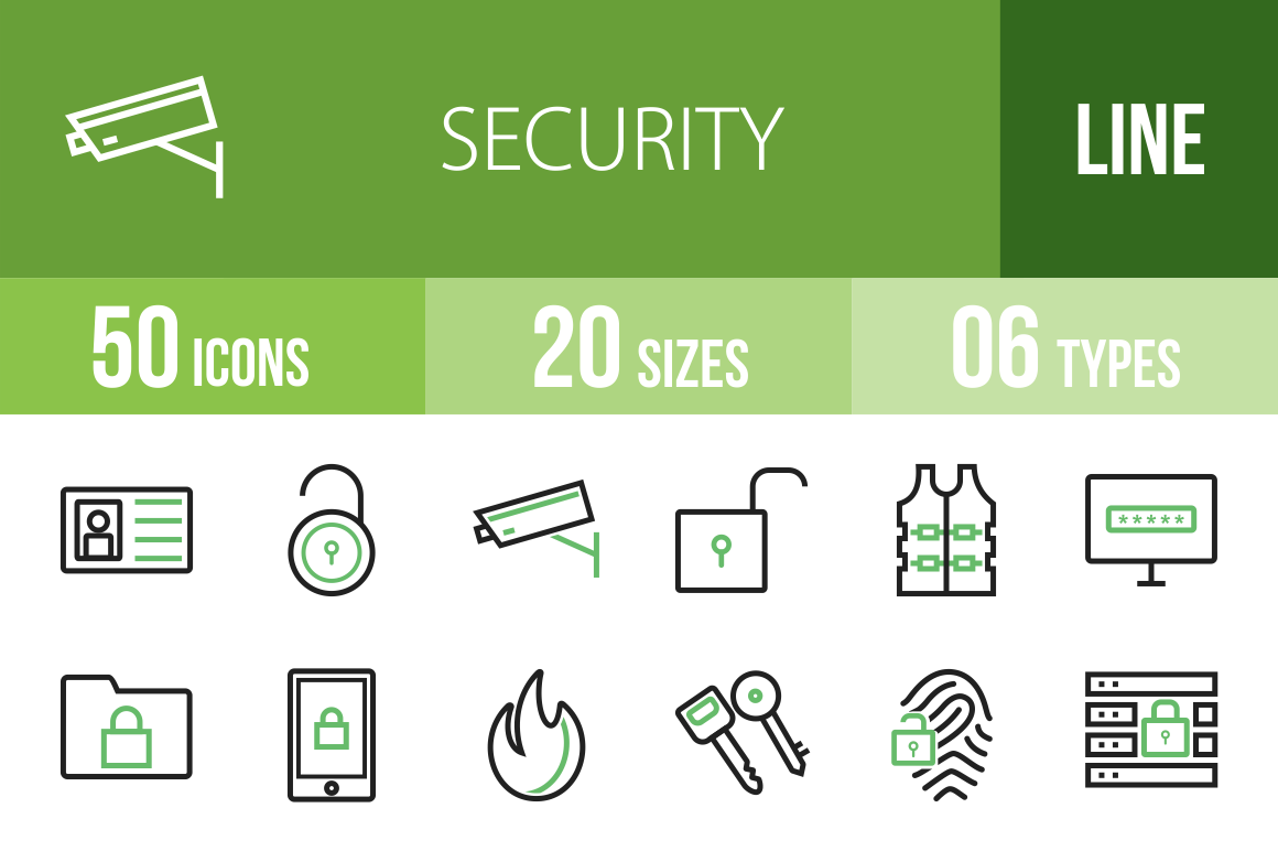 50 Security Line Green Black Icons - Overview - IconBunny