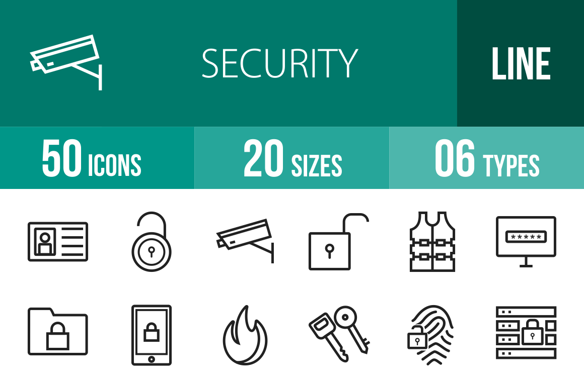 50 Security Line Icons - Overview - IconBunny