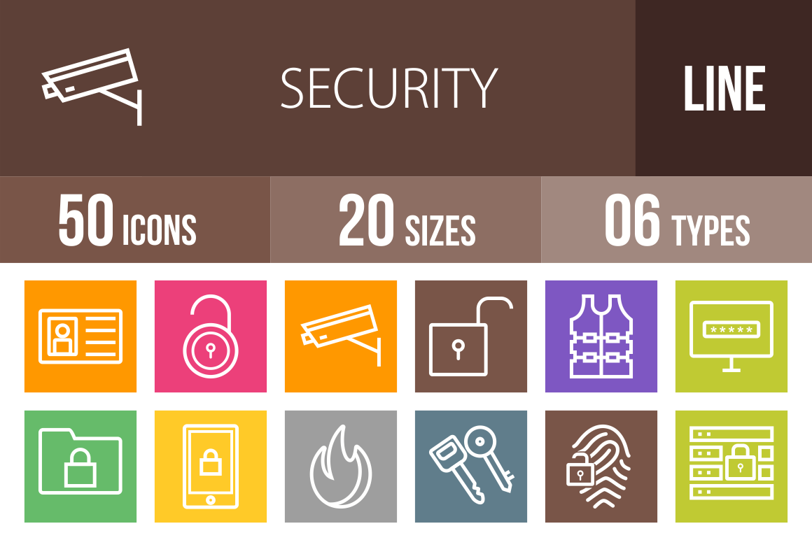 50 Security Line Multicolor B/G Icons - Overview - IconBunny