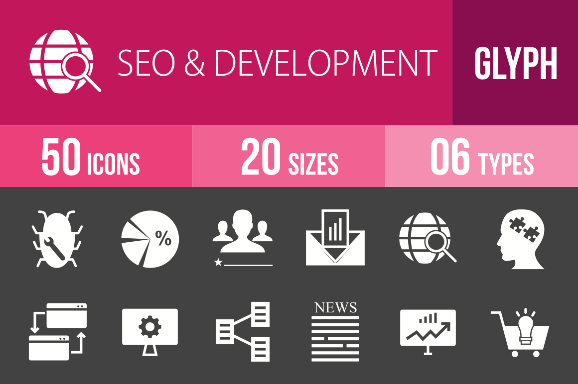 50 SEO & Development Glyph Inverted Icons - Overview - IconBunny