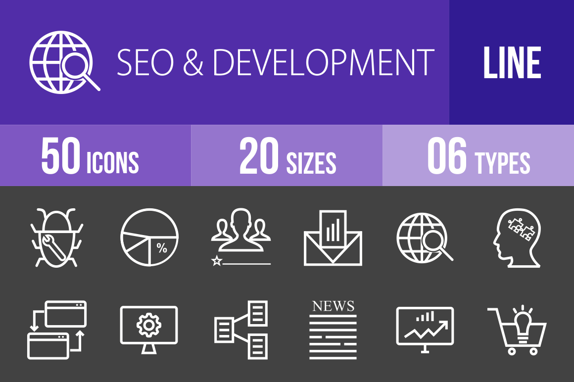 50 SEO & Development Line Inverted Icons - Overview - IconBunny