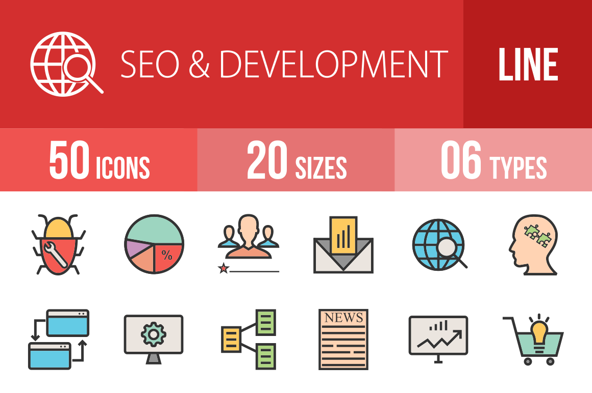 50 SEO & Development Line Multicolor Filled Icons - Overview - IconBunny