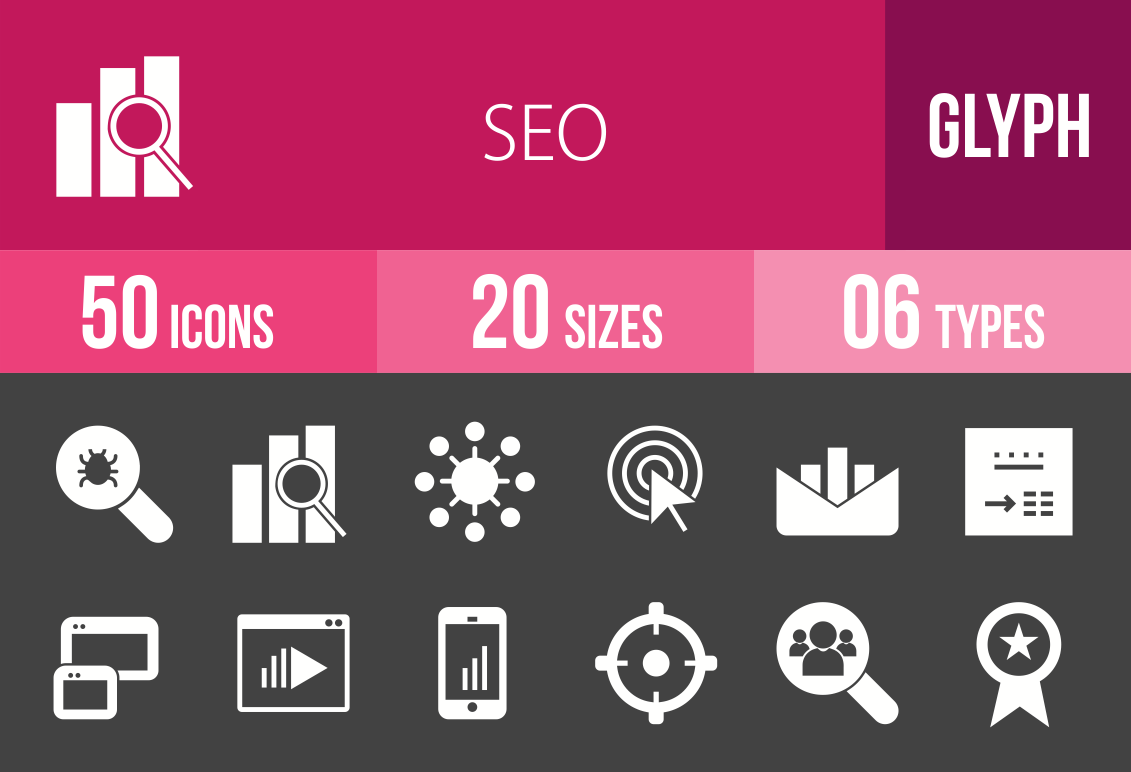 50 SEO Glyph Inverted Icons - Overview - IconBunny