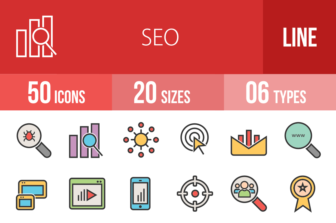 50 SEO Line Multicolor Filled Icons - Overview - IconBunny