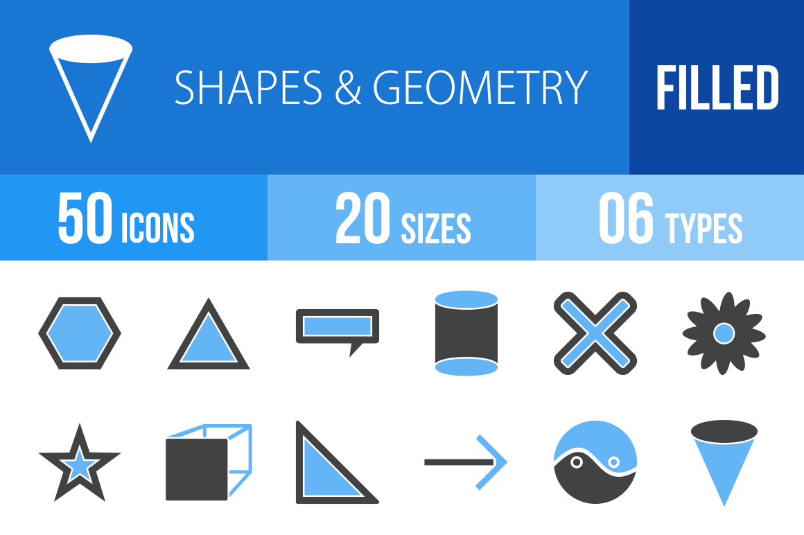 50 Shapes & Geometry Blue & Black Icons - Overview - IconBunny