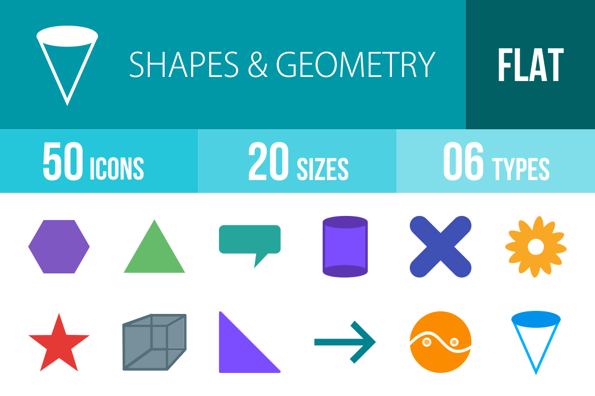 50 Shapes & Geometry Flat Multicolor Icons - Overview - IconBunny