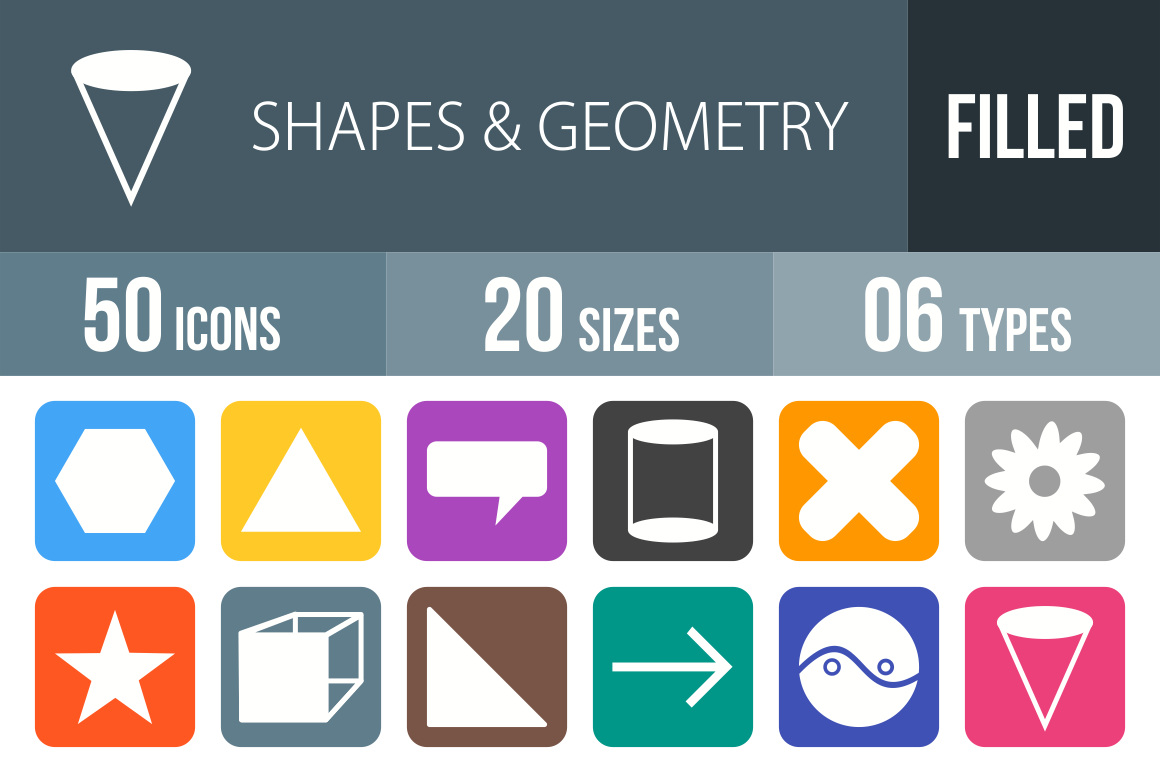 50 Shapes & Geometry Flat Round Corner Icons - Overview - IconBunny
