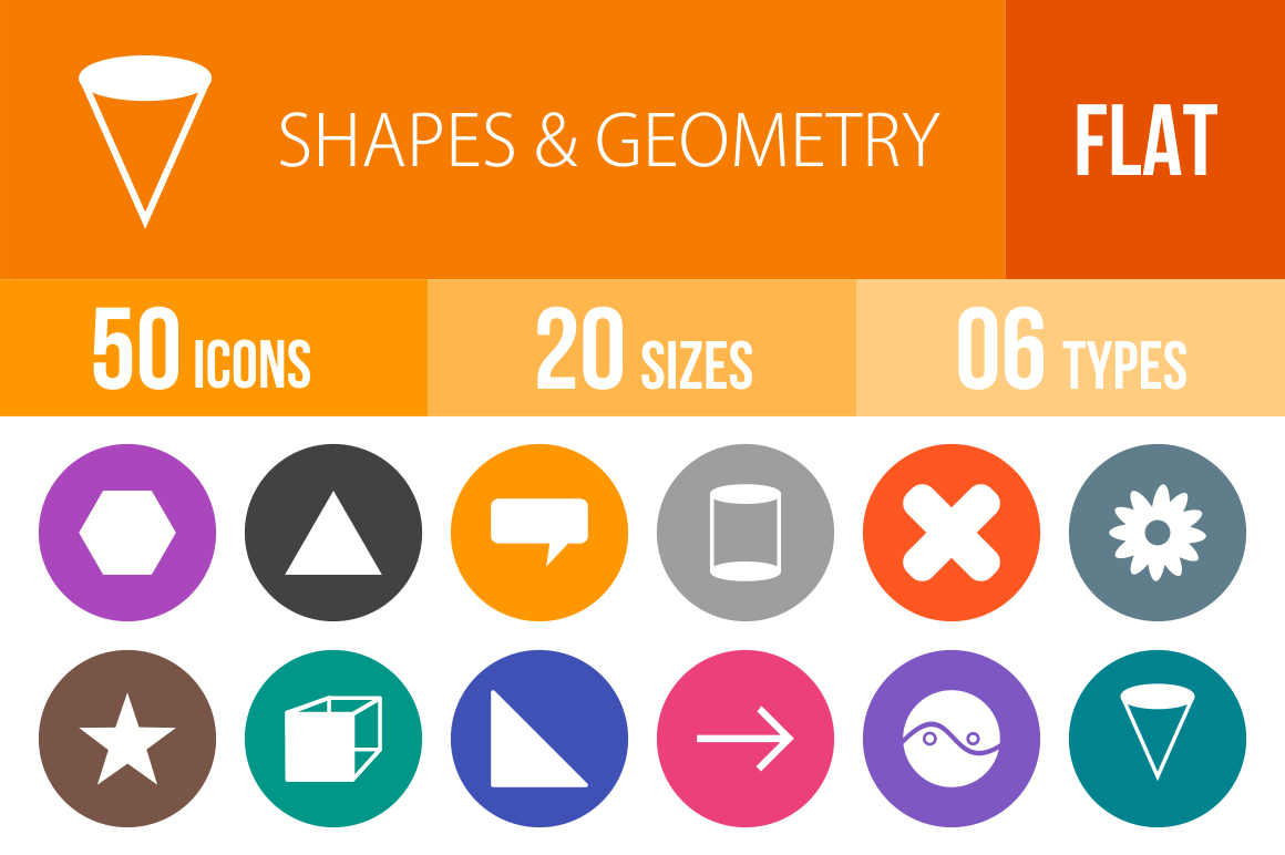 50 Shapes & Geometry Flat Round Icons - Overview - IconBunny