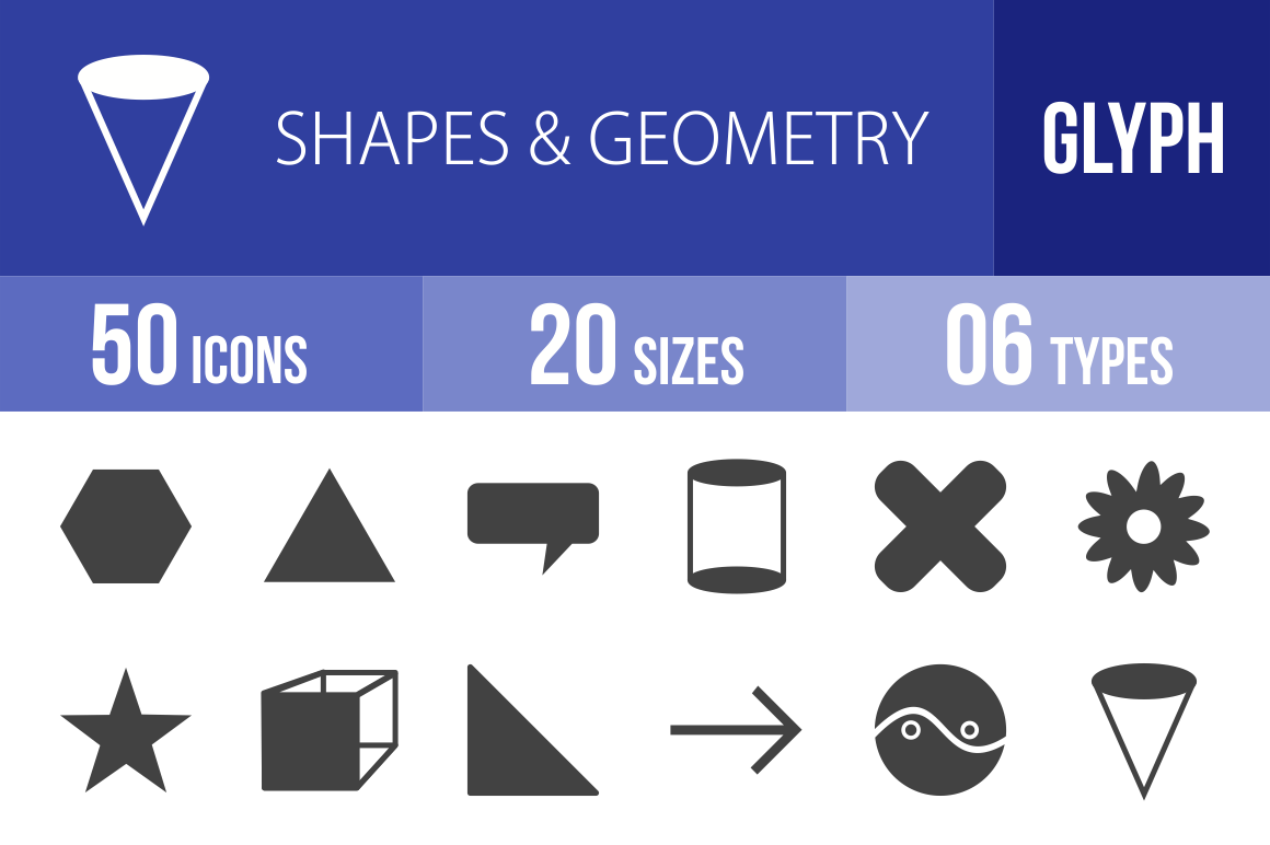 50 Shapes & Geometry Glyph Icons - Overview - IconBunny