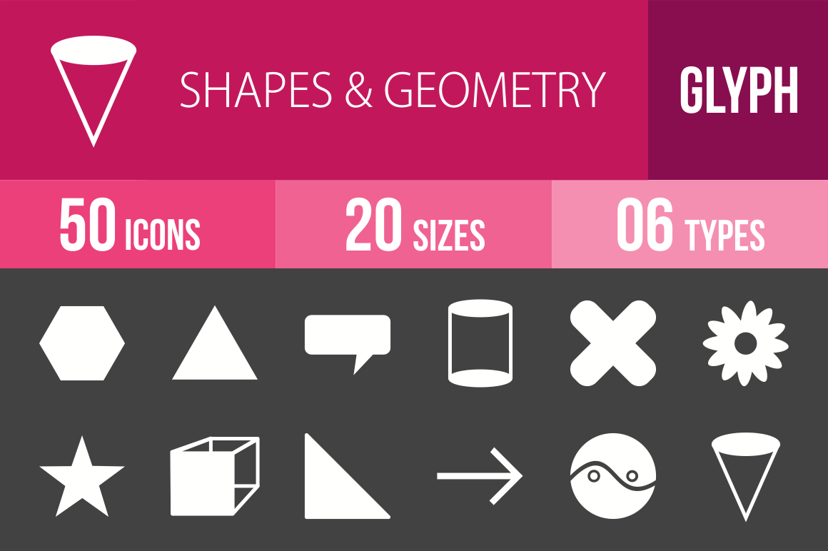 50 Shapes & Geometry Glyph Inverted Icons - Overview - IconBunny