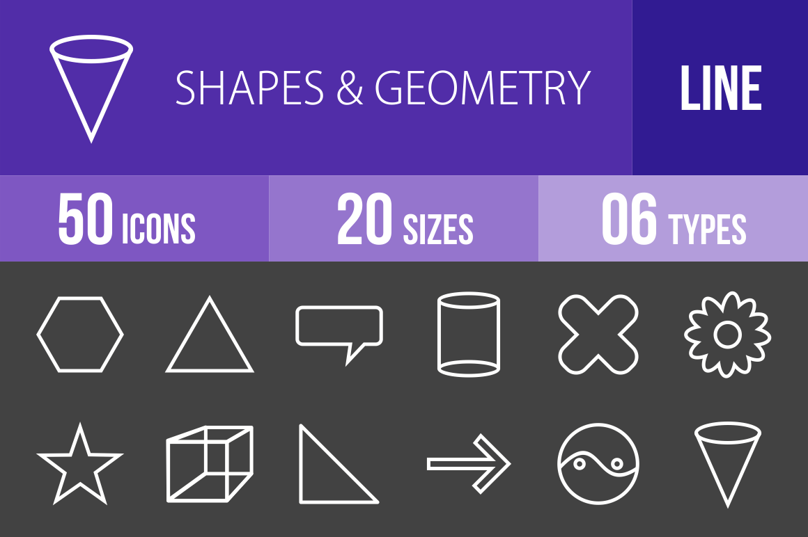 50 Shapes & Geometry Line Inverted Icons - Overview - IconBunny