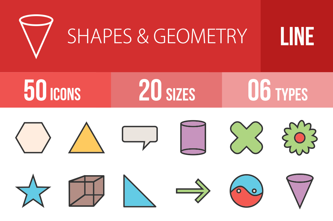 50 Shapes & Geometry Line Multicolor Filled Icons - Overview - IconBunny