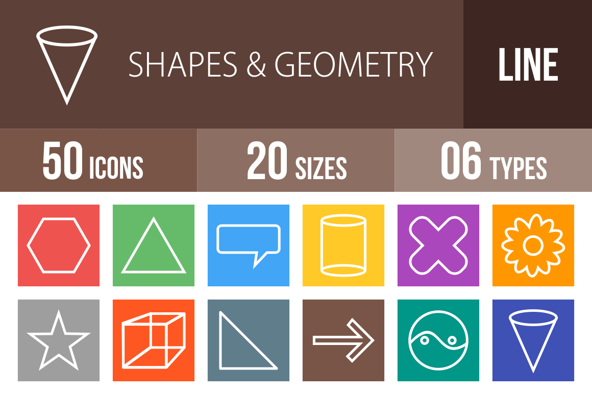 50 Shapes & Geometry Line Multicolor B/G Icons - Overview - IconBunny