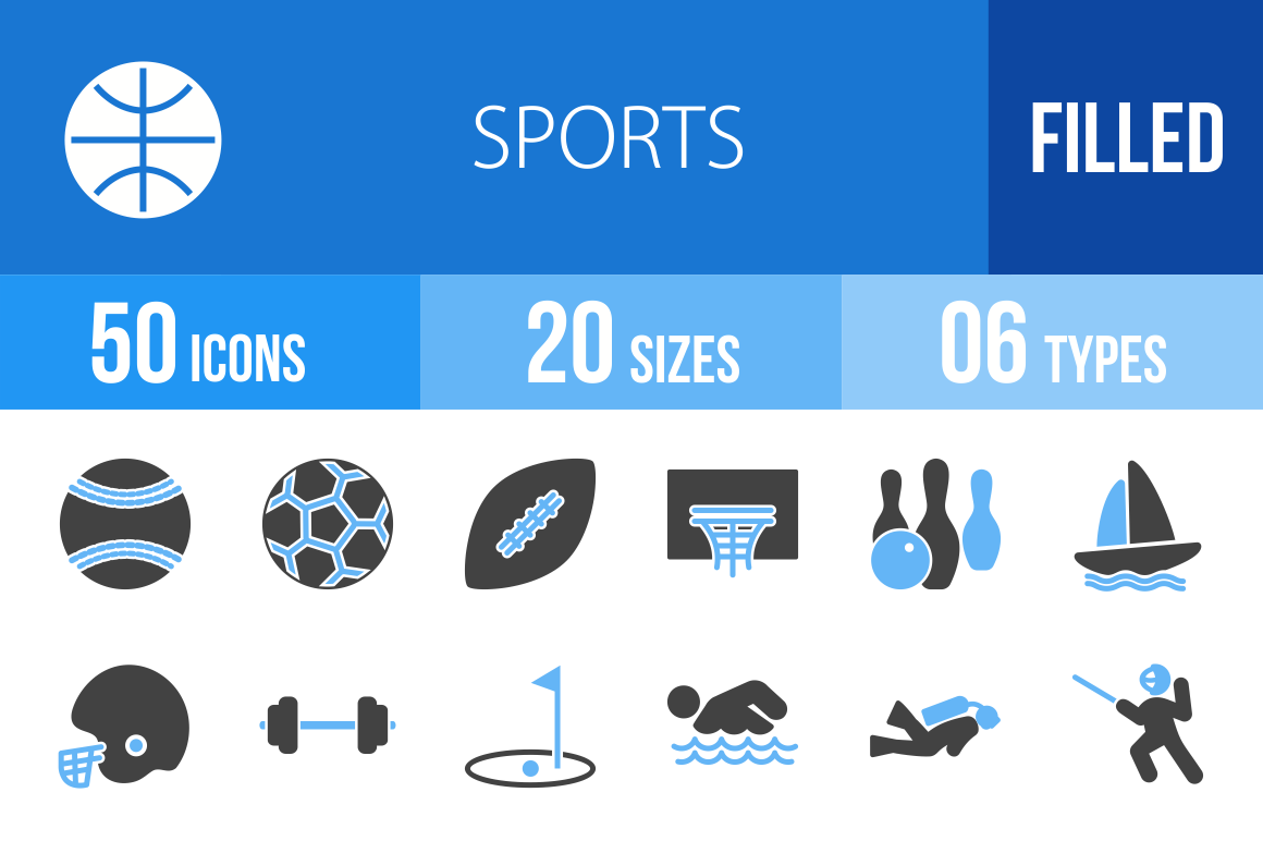 50 Sports Blue & Black Icons - Overview - IconBunny