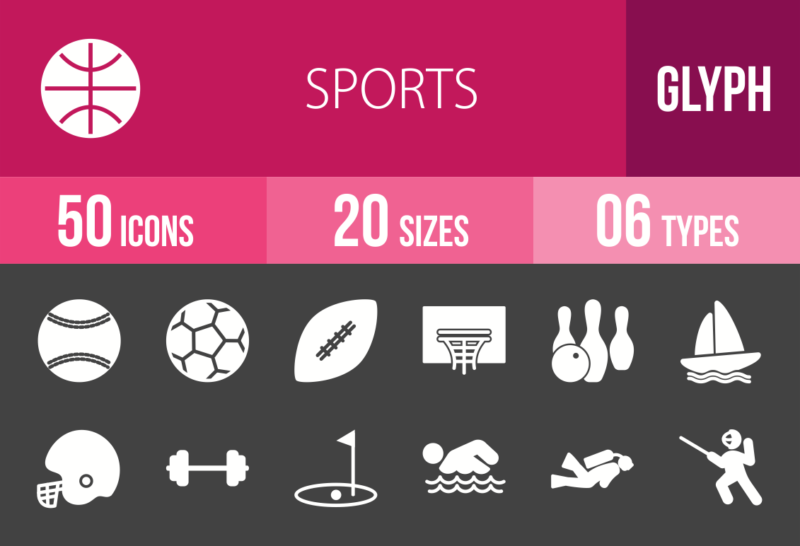 50 Sports Glyph Inverted Icons - Overview - IconBunny