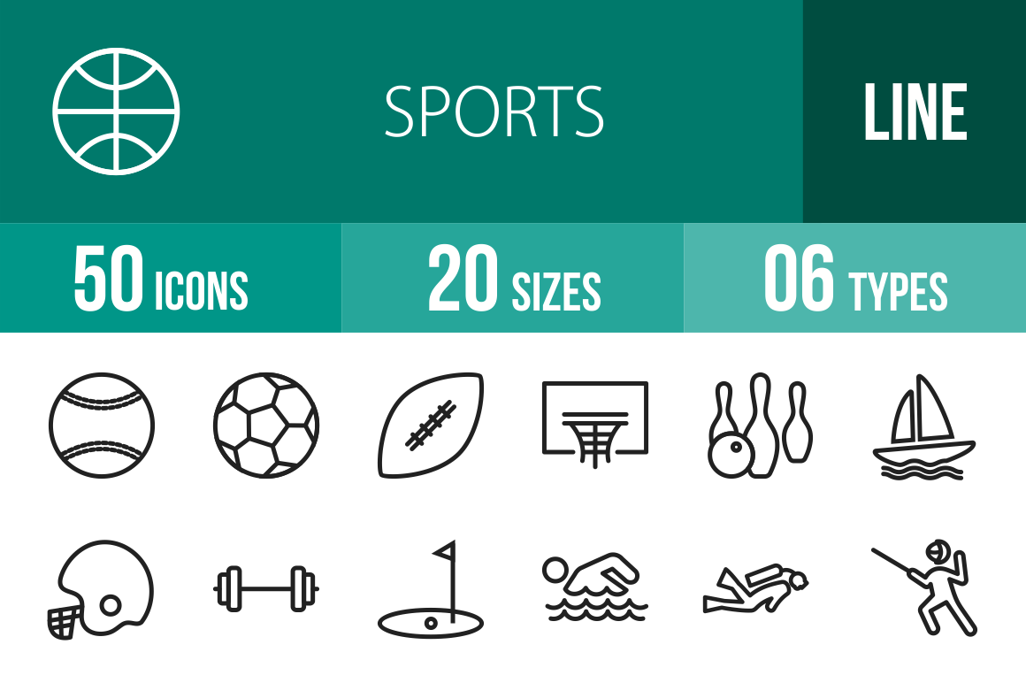 50 Sports Line Icons - Overview - IconBunny