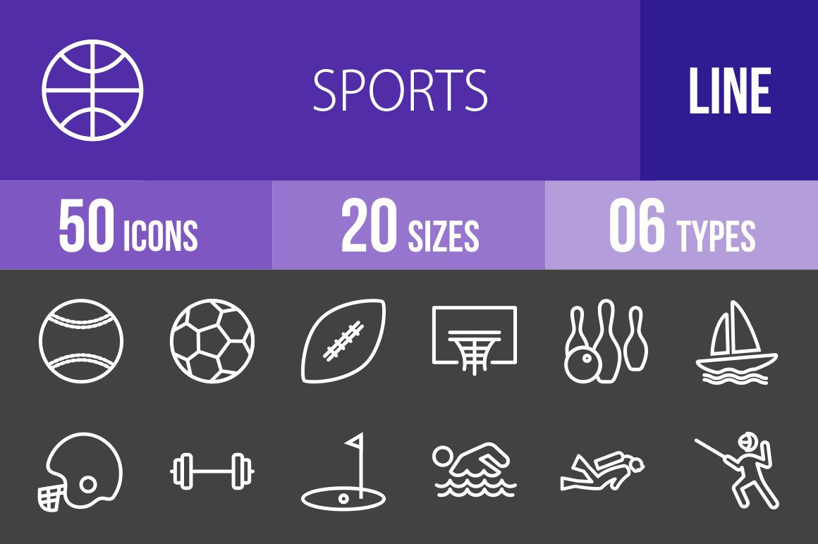 50 Sports Line Inverted Icons - Overview - IconBunny